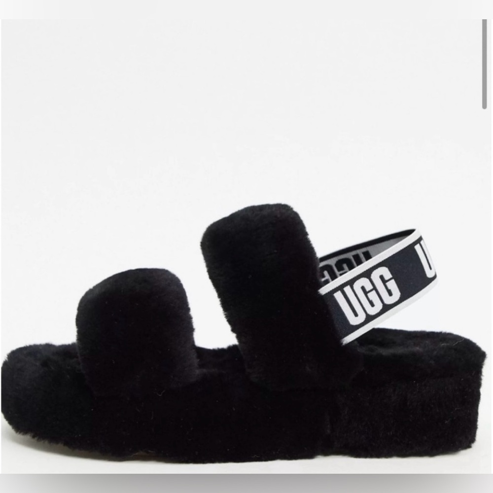 Ugg Oh Yeah Fur Slide Sandal
Slipper Logo Strap Black Platform Size 6